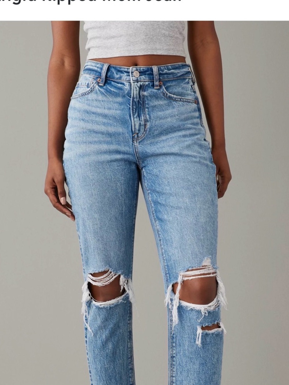 American Eagle Mom Jean with stretch regular size 10 ..Light Blue Distressed - Picture 6 of 6
